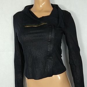 Women's small faux suede black jacket zip up crop